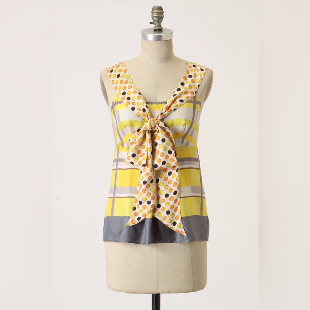 Anthropologie | Lil "Sweet and Sour" Silk Polka Dot Stripe Blouse Size 2